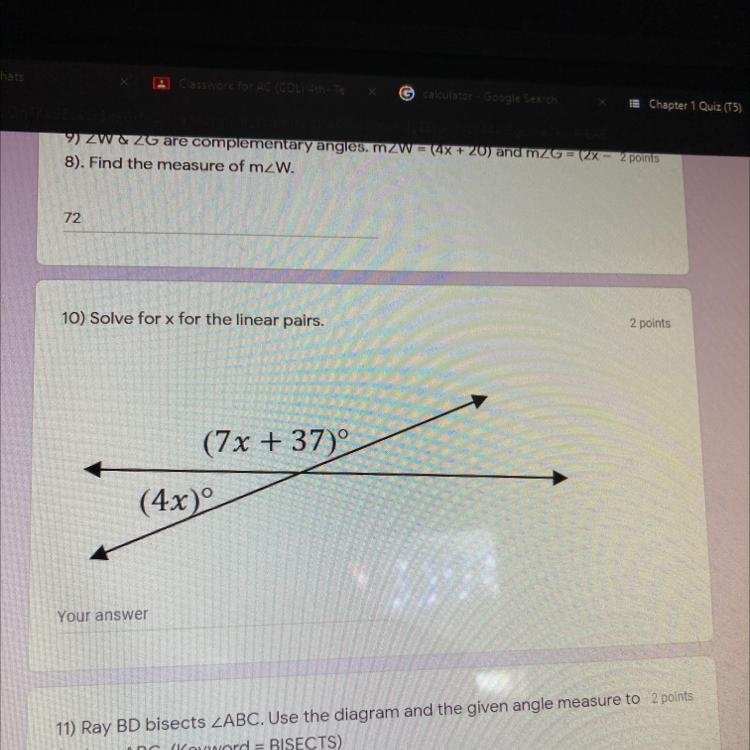 Solve for x for the linear pairs.-example-1