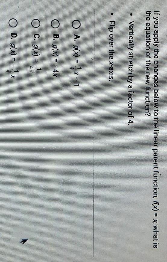 if you apply the changes below to the linear parent function, f(x) = x, what is the-example-1