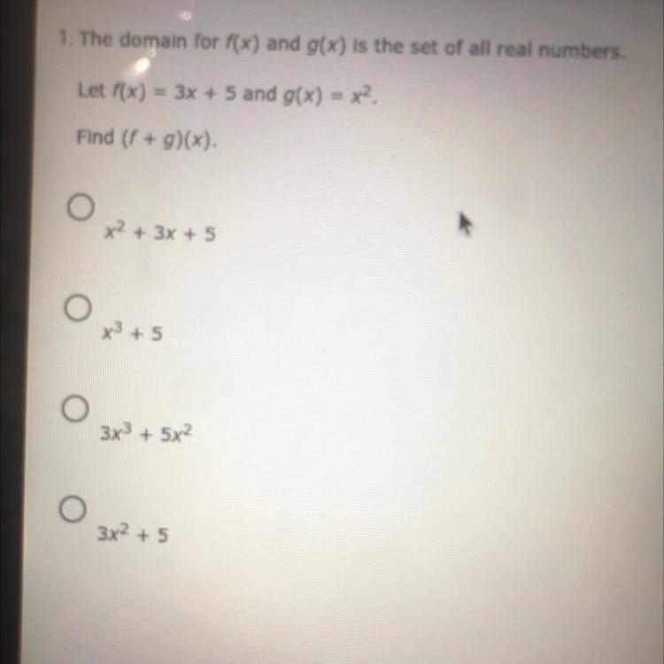 The domain for f(x) and g(x) is the set of all real numbers Let f(x) = 3x + 5 and-example-1