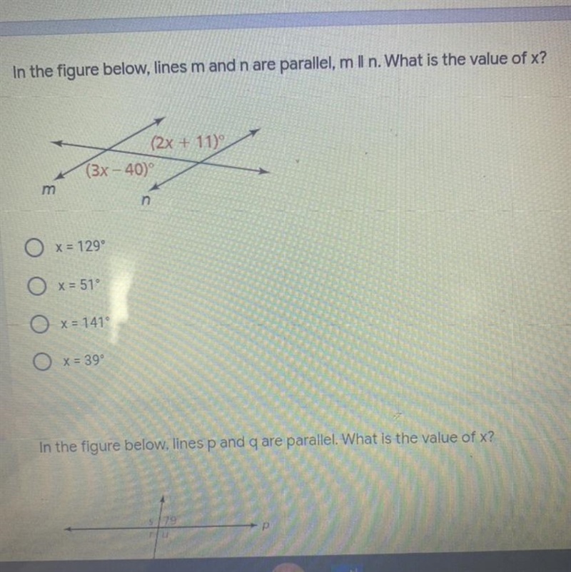 In the figure below, lines m and n are parallel. What is the value of x?-example-1