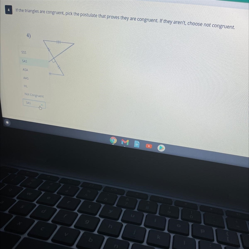 Please help! - If the triangles are congruent, pick the postulate that proves they-example-1