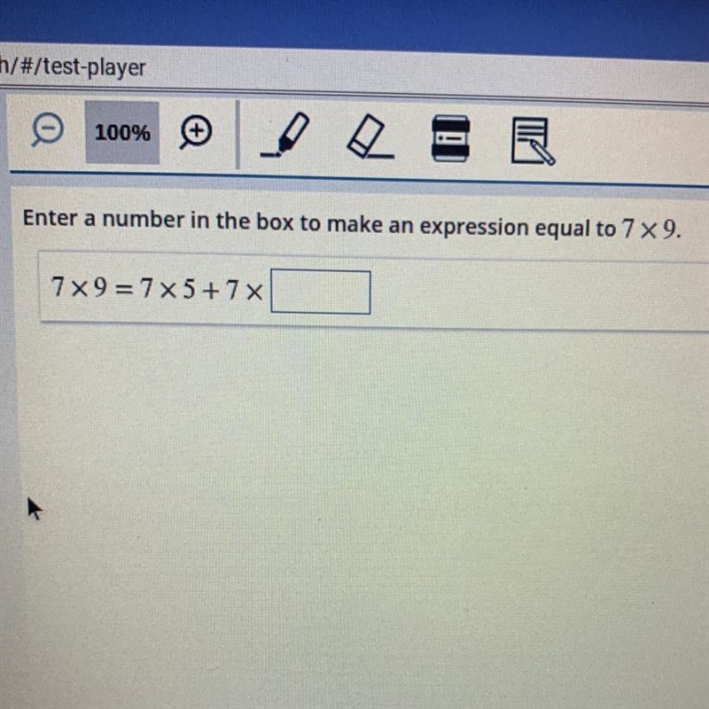 Enter a number in the box to make an expression equal to 7 x 9. 7 x 9 = 7 x 5 + 7 x-example-1