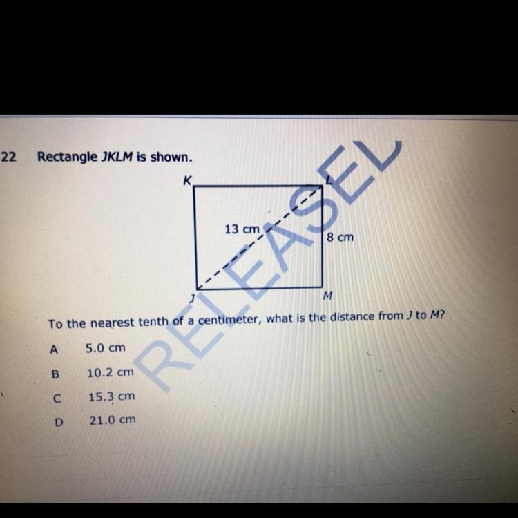 Rectangle JKLM is shown. To the nearest tenth of a entimeter, what is the distance-example-1