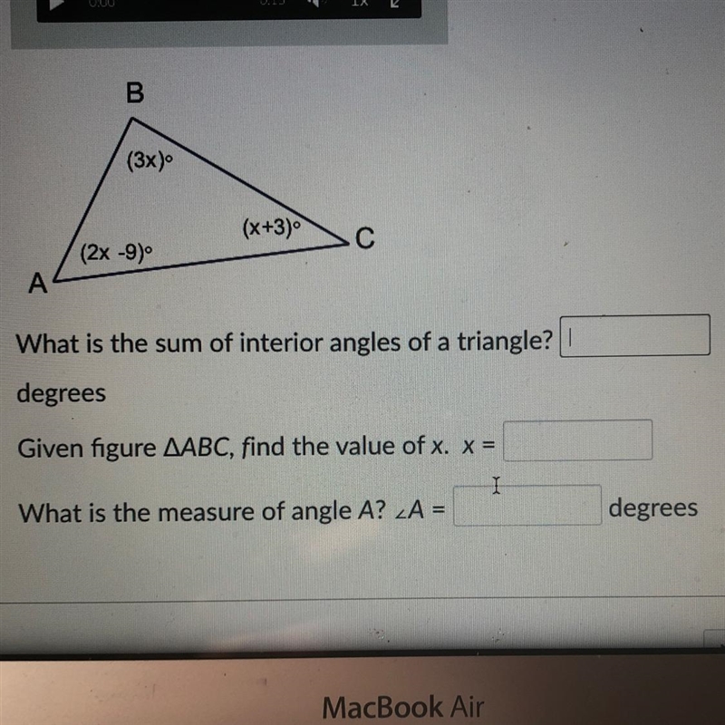 Need Help ASAP What is the sum of interior angles of a triangle?Degrees Given ABC-example-1