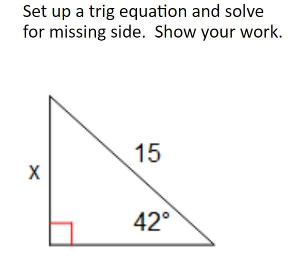 Set up a trig equation and solve for missing side.-example-1