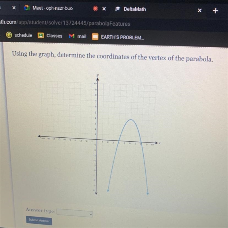 Using the graph, determine the coordinates of the vertex of the parabola.-example-1