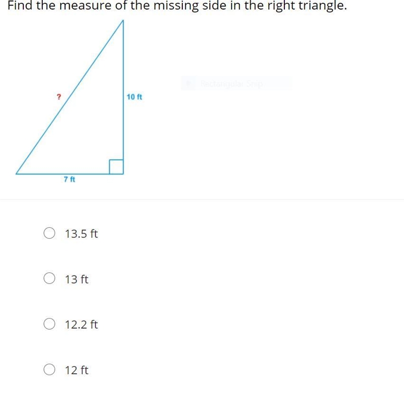 Find the measure of the missing side in the right triangle-example-1