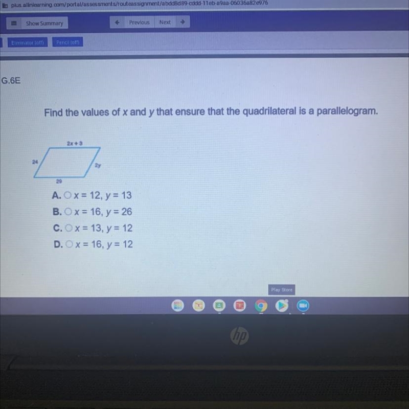 Find the values of x and y that ensure that the quadrilateral is a parallelogram. 2x-example-1