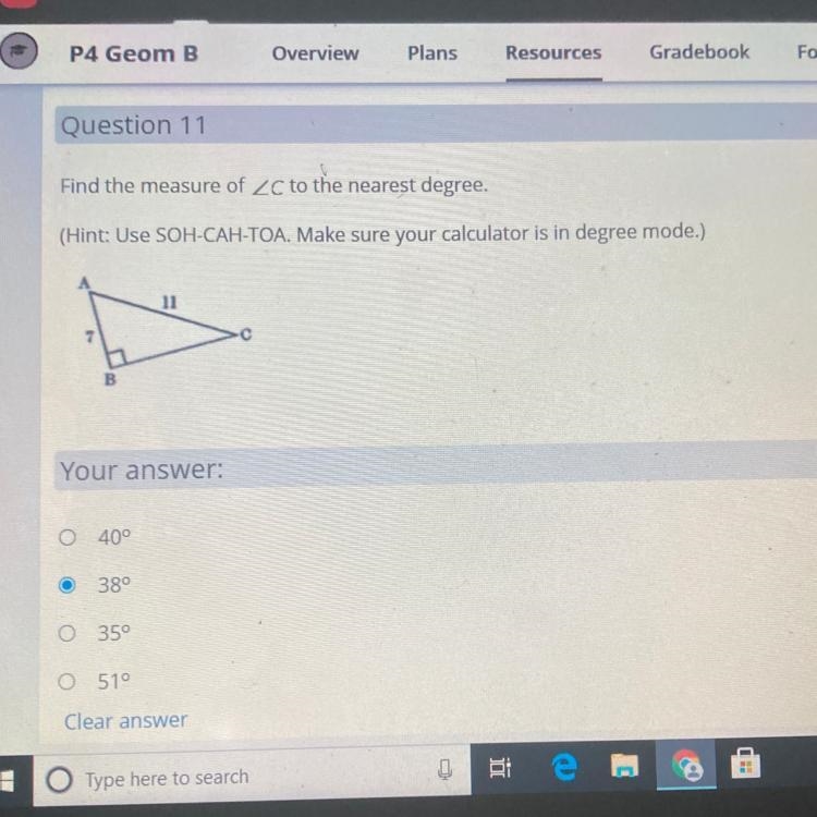 Find the measure of C to the nearest degree.-example-1