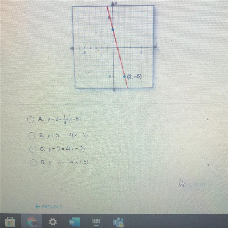 Use the coordinates of the labeled point to find the point- slope equation of the-example-1