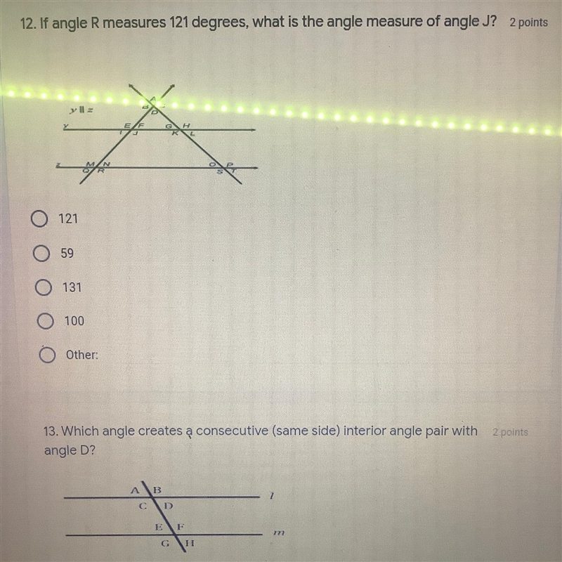 If angle r measures 121 degrees, what is the angle measure of angle j HELP PLSSS-example-1