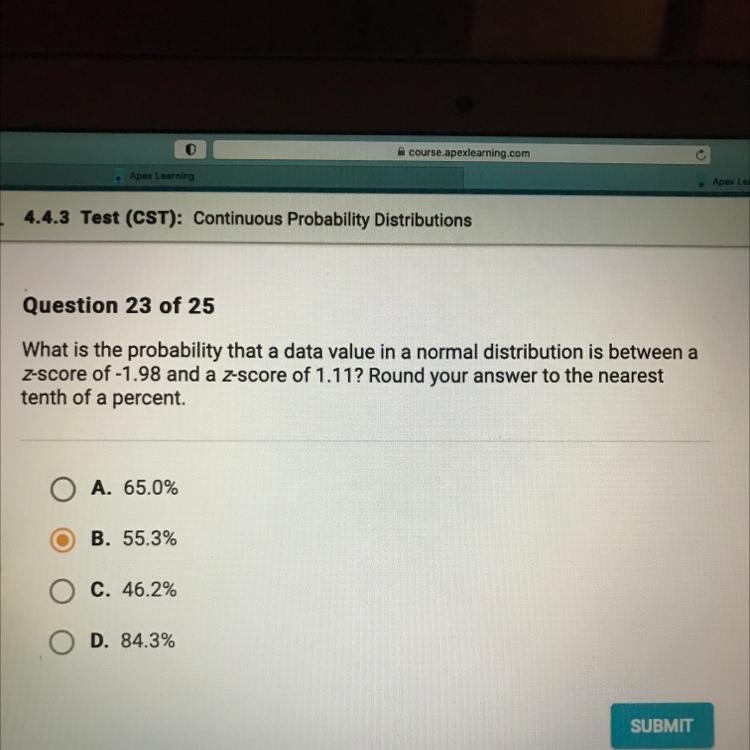 What is the probability that a data value in a normal distribution is between a z-example-1