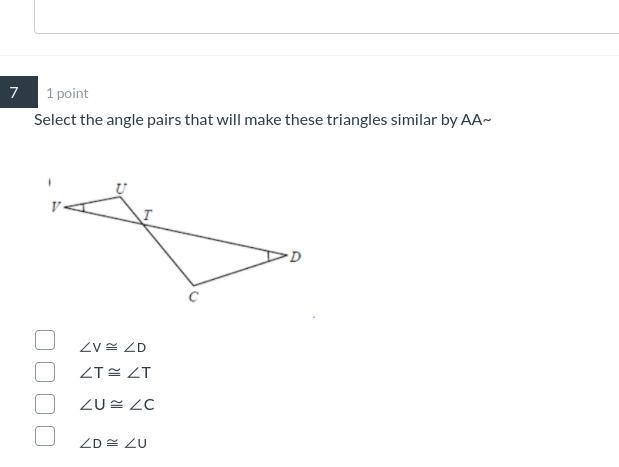 Select the angle pairs that will make these triangles similar by AA~ (Please explain-example-1