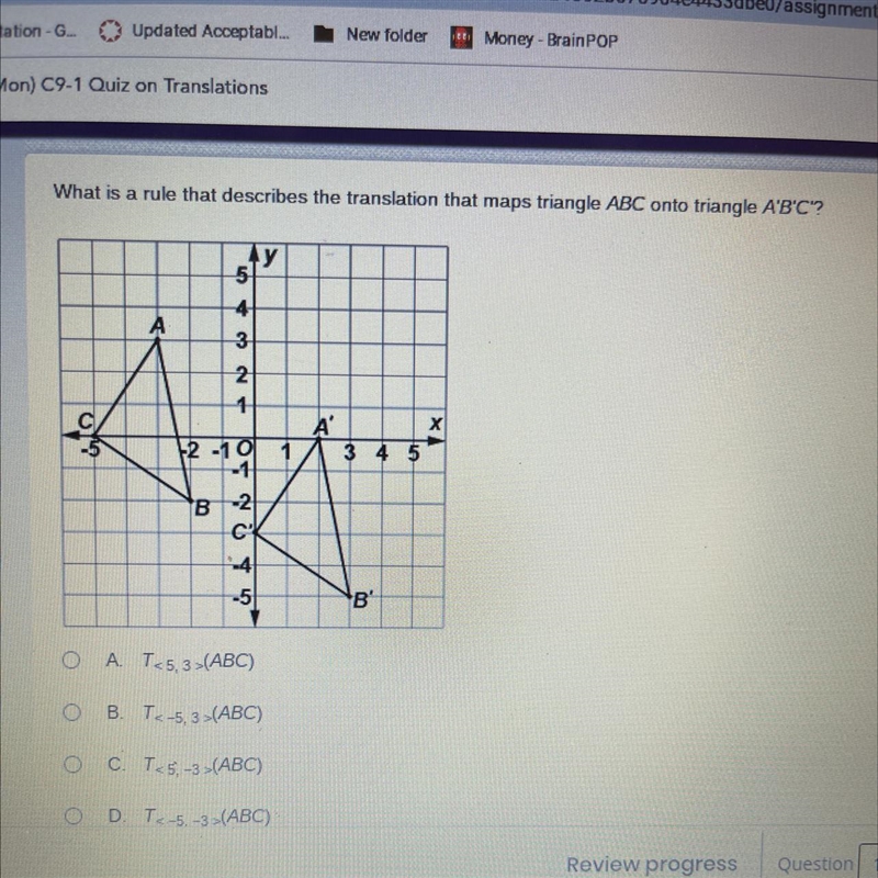 What is a rule that describes the translation that maps triangle ABC onto triangle-example-1