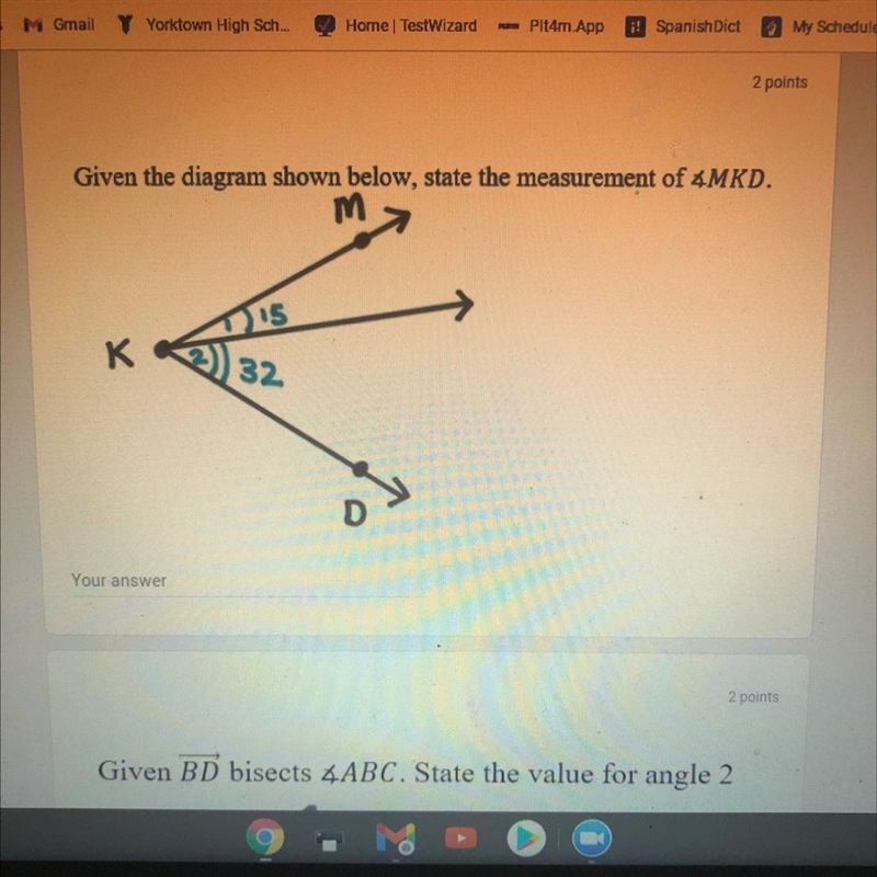 Given the diagram shown below, state the measurement of 4MKD. 15 K 2) 32 D-example-1