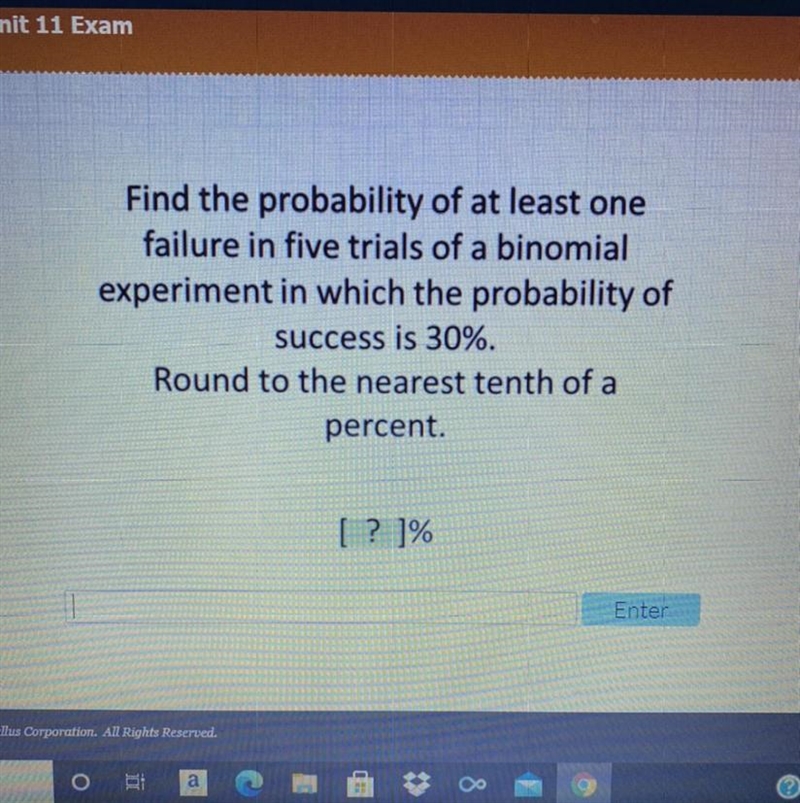 Find the probability of at least one failure in five trials of a binomial experiment-example-1