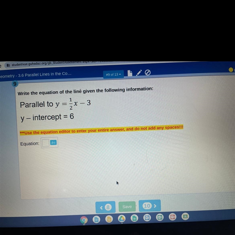 Write the equation of the line given the following-example-1