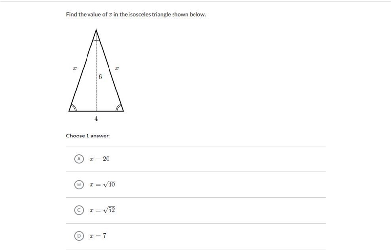 Find the value of x in the isosceles triangle shown below.-example-1