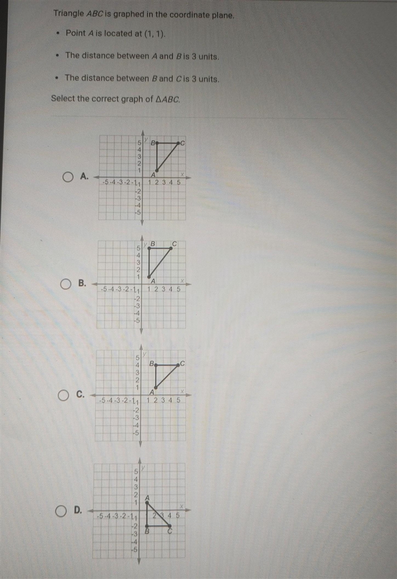 Triangle ABC is graphed in the coordinate plane. ​-example-1