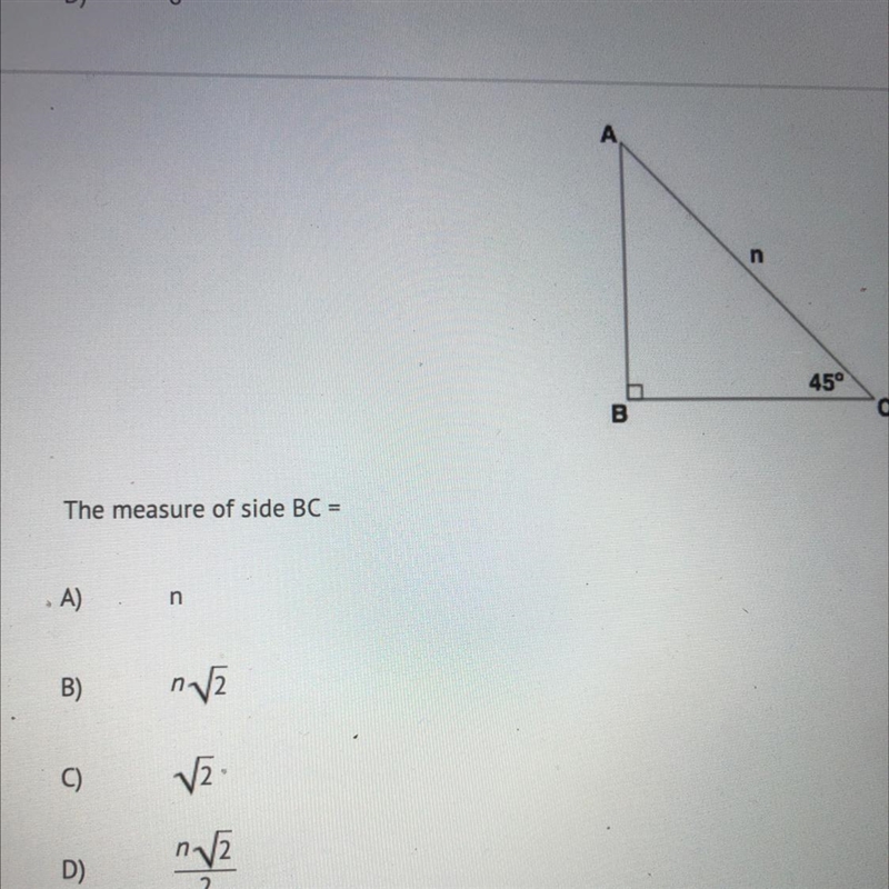 HELP!!!! The measure of side BC =-example-1