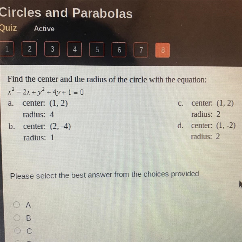 Find the center and the radius of the circle with the equation: x2 - 2x + y2 + 4y-example-1