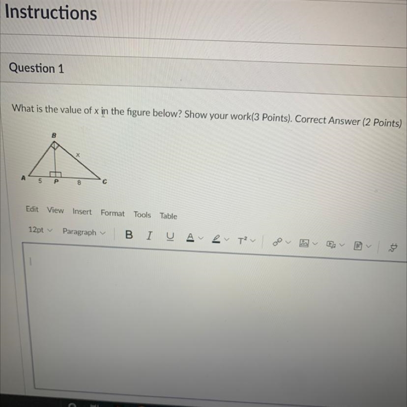 NEED ASAP What is the value of x in the figure below? Show your work(3 Points). Correct-example-1