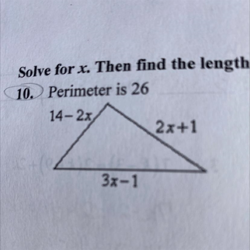 Solve for x. Then find the length of each side of the figure.-example-1