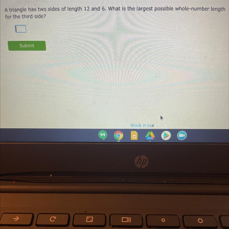 A triangle has two sides of length 12 and 6. What is the largest possible whole-number-example-1