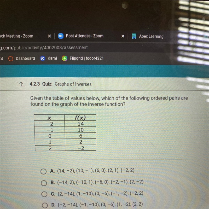 given the table of values below, which of the following ordered pairs are found on-example-1