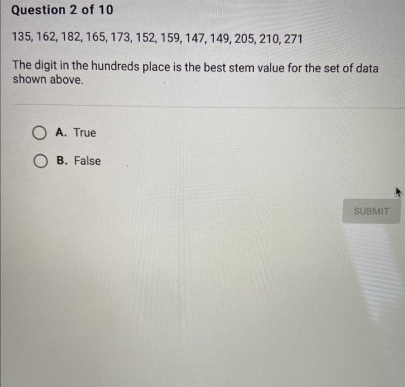 The digit in the hundreds place is the best stem value for the set of data shown above-example-1