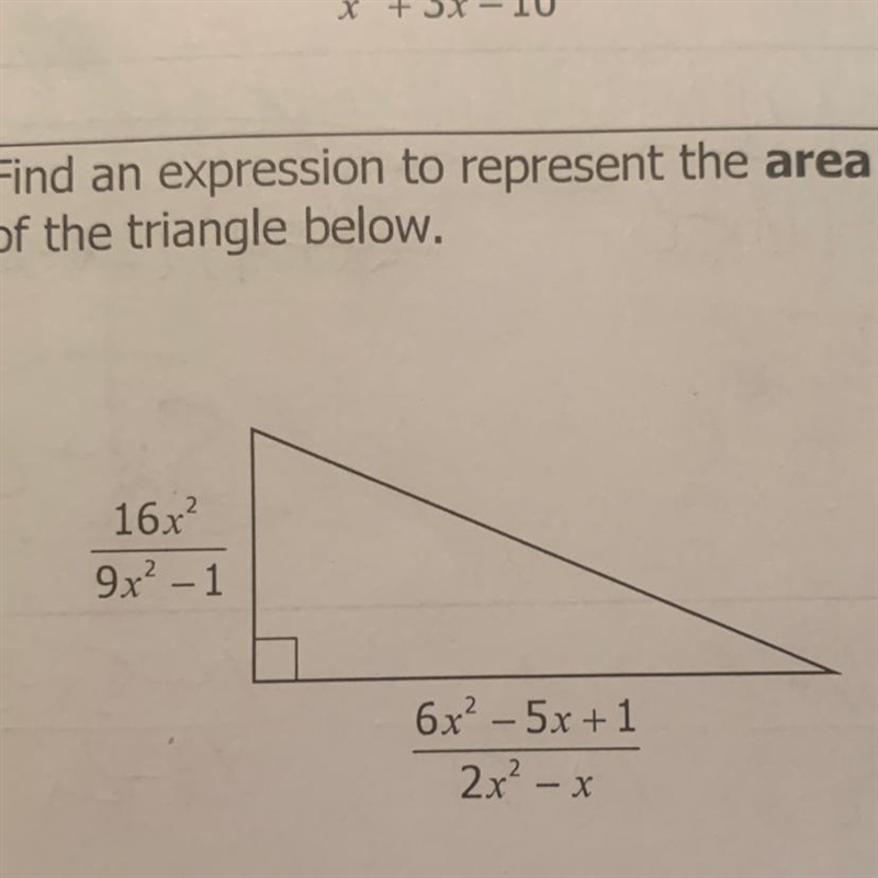 Find an expression to represent the area of the triangle below.-example-1