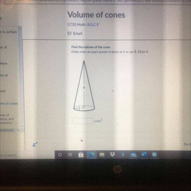 Helppp!! Find the volume of the cone-example-1