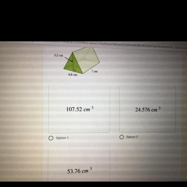 Find the Volume: 3.2 cm 7 cm 4.8 cm-example-1