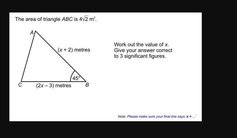 The area of a triangle abc is 4√2 m²-example-1