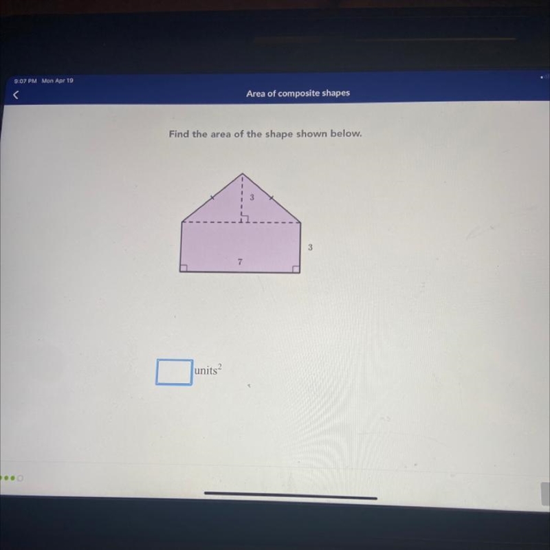 Find the area of the shape shown below. 3 3 units?-example-1