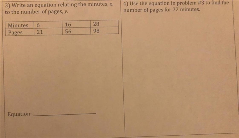 30 points :) 3) Write an equation relating the minutes, x, to the number of pages-example-1