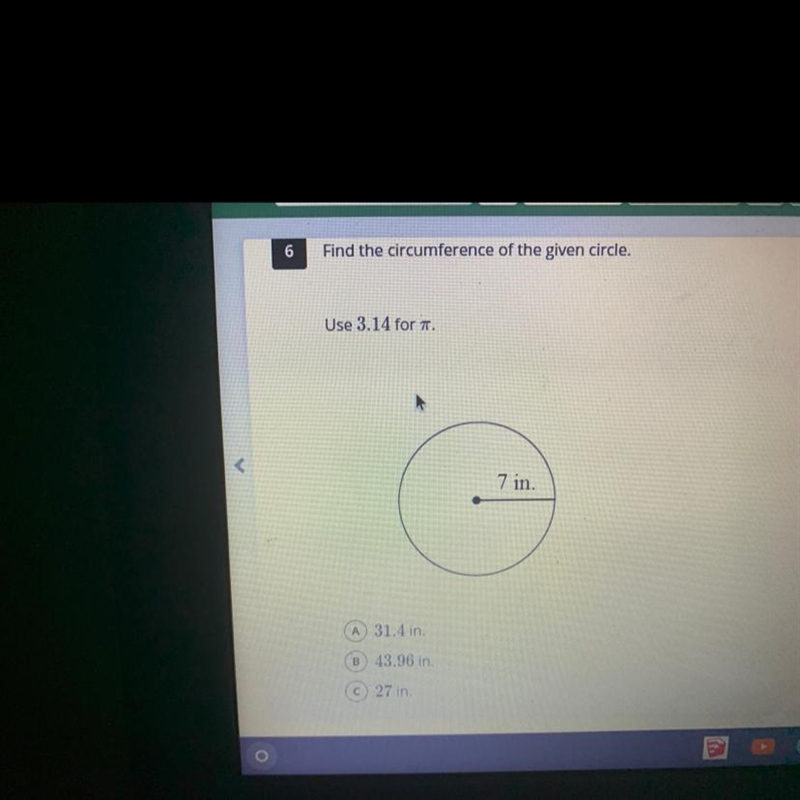 Find the circumference of given circle. Use 3.14 for n-example-1