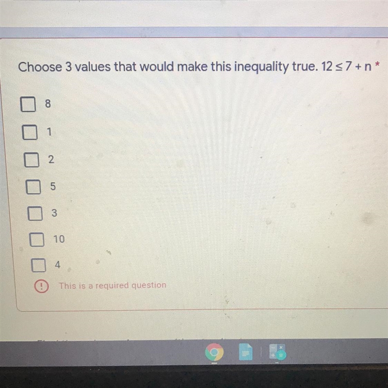 Choose 3 values that would make this inequality true. 12 57 +n-example-1