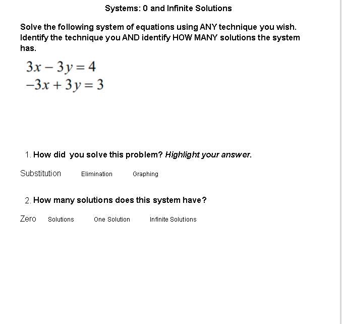 Solve the following system of equations 3x-3y=4 -3x+3y=3-example-1