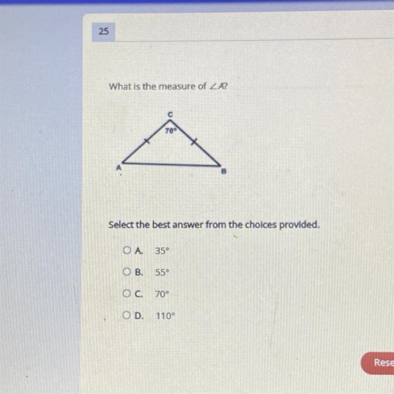 What is the measure of ZA? Select the best answer from the choices provided. A. 35 B-example-1