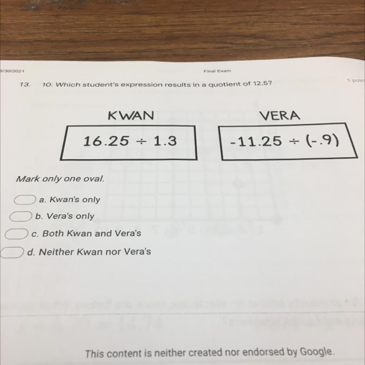 HELP ME ASAP NO LINKS Which student's expression results in a quotient of 12.5? KWAN-example-1