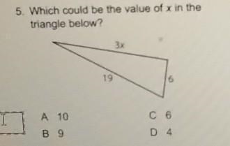 Which could be the value of x in the triangle below ​-example-1