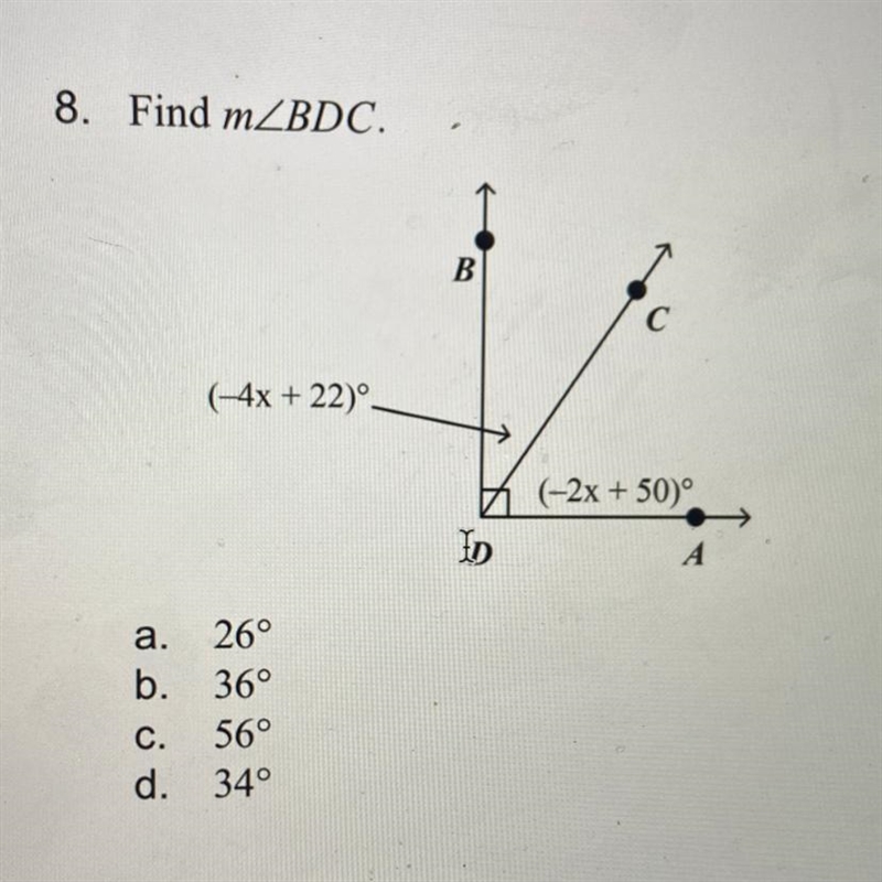 Find m a. 26 b. 36 c. 56 d. 34-example-1