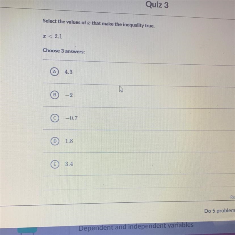 Select the values of that make the inequality true. X< 2.1-example-1