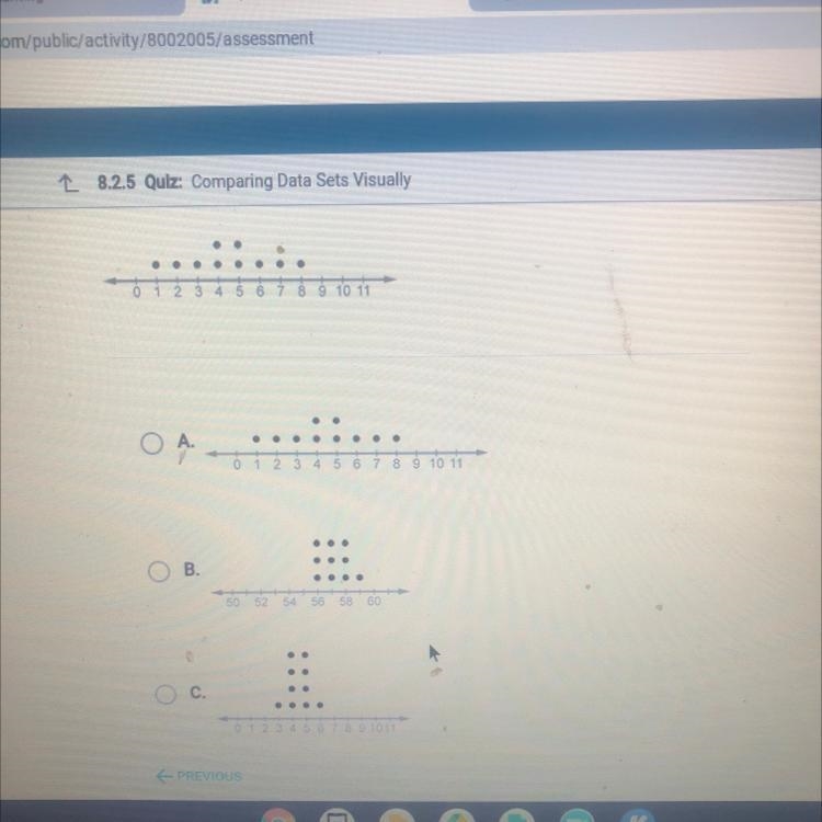 Question 1 of 5 Which data set has a variation, or mean absolute deviation, similar-example-1