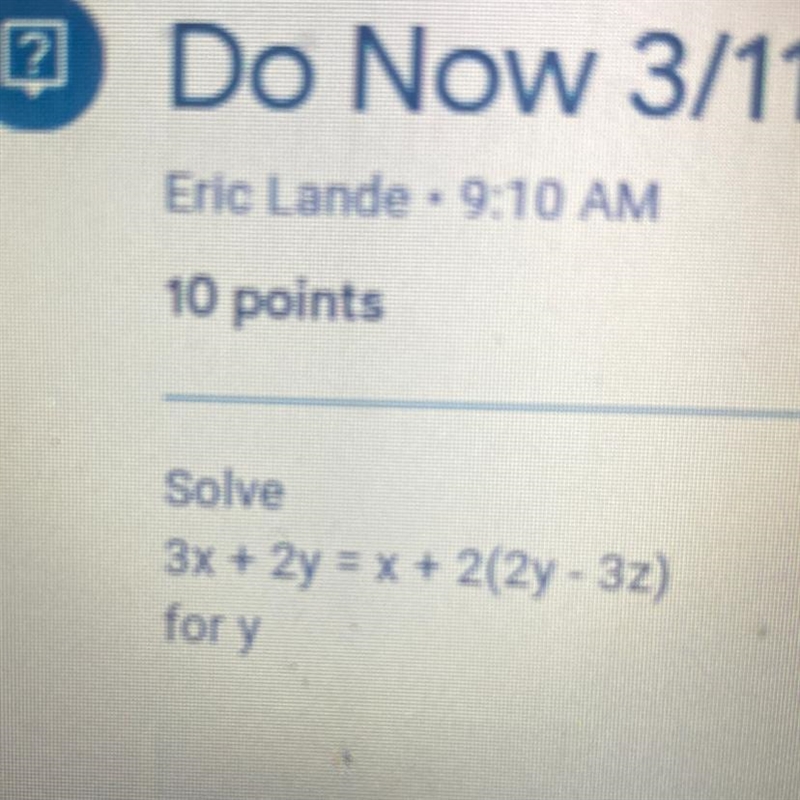 Solve for y what is 3x +2y =x +2(2y-3z)-example-1