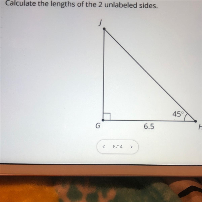 “Calculate the lengths of the 2 unlabeled sides” help me pleasee-example-1