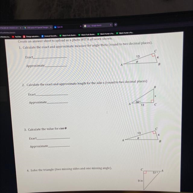 Create an answer sheet to upload as a photo WITH all work shown. 1. Calculate the-example-1