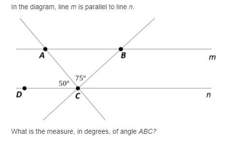 In the diagram, line m is parallel to line n. What is the measure, in degrees, of-example-1