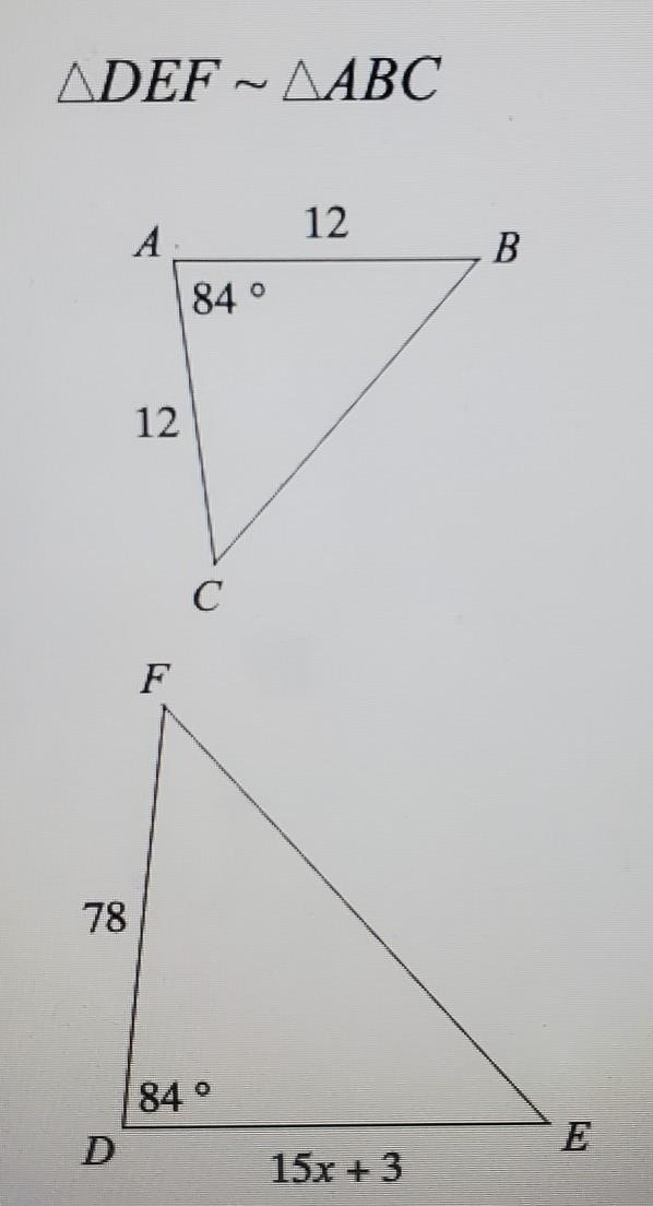 Solve for x. The triangles in each pair are similar. A. 14 B. 3 C. 5 D. 12 ​-example-1